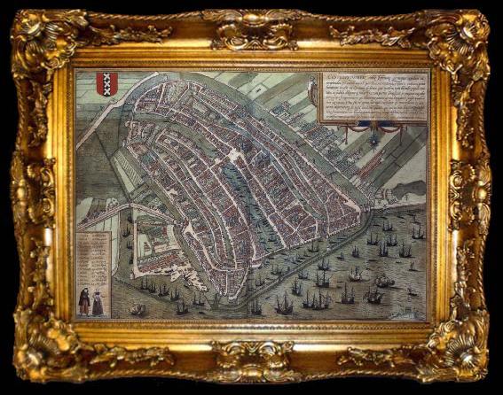 framed  REMBRANDT Harmenszoon van Rijn Map of Amsterdam from Civitates Orbis Terrarum by Georg Brau and Frans Hogenburg, ta009-2